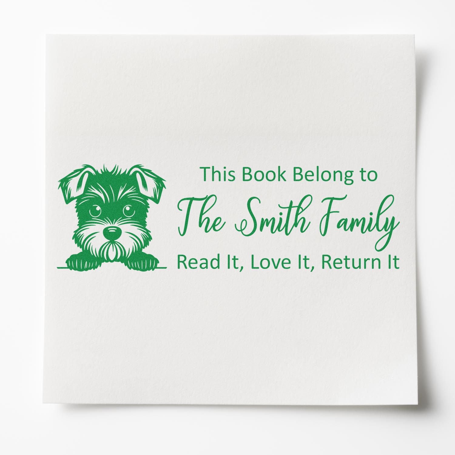 Slim Miniature Schnauzer Customizable Dog Book Ownership Stamper - Engineer Seal Stamps