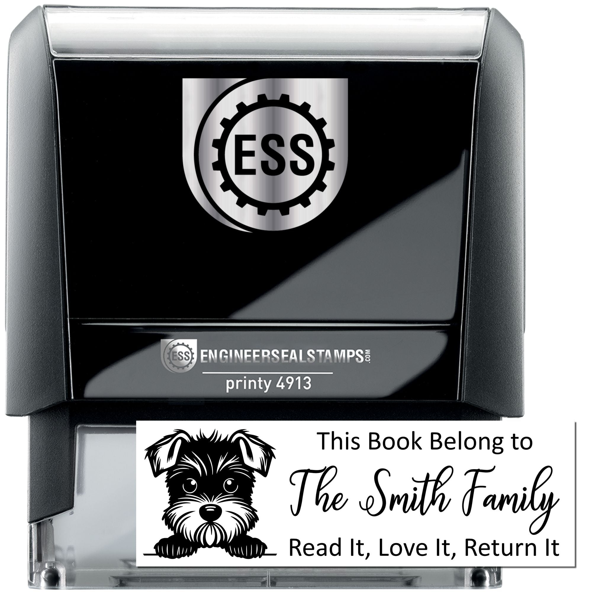 Self-Inking Miniature Schnauzer Personalized Bookworm Dog Stamper - Engineer Seal Stamps