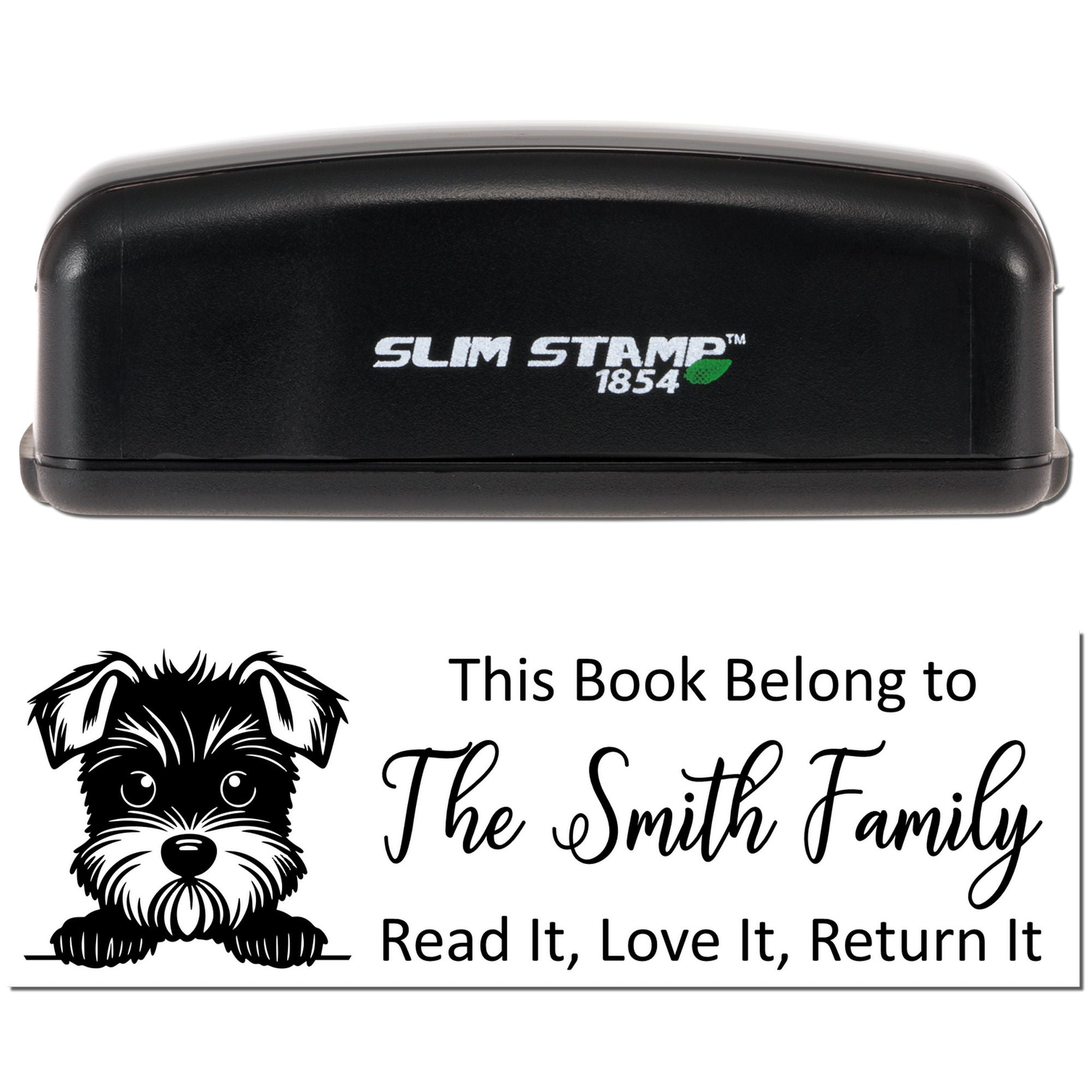 Slim Miniature Schnauzer Customizable Dog Book Ownership Stamper - Engineer Seal Stamps