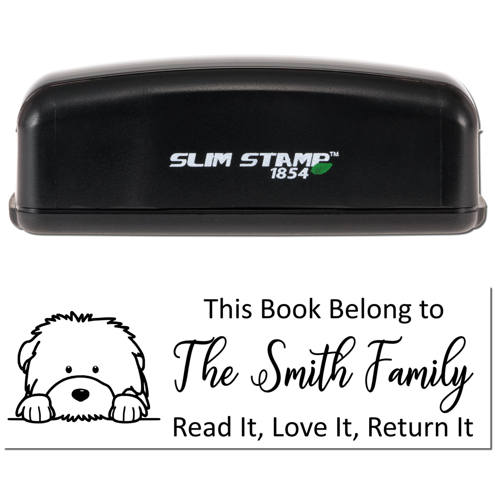 Slim Old English Sheepdog Customizable Ex Libris Dog Design Stamp - Engineer Seal Stamps