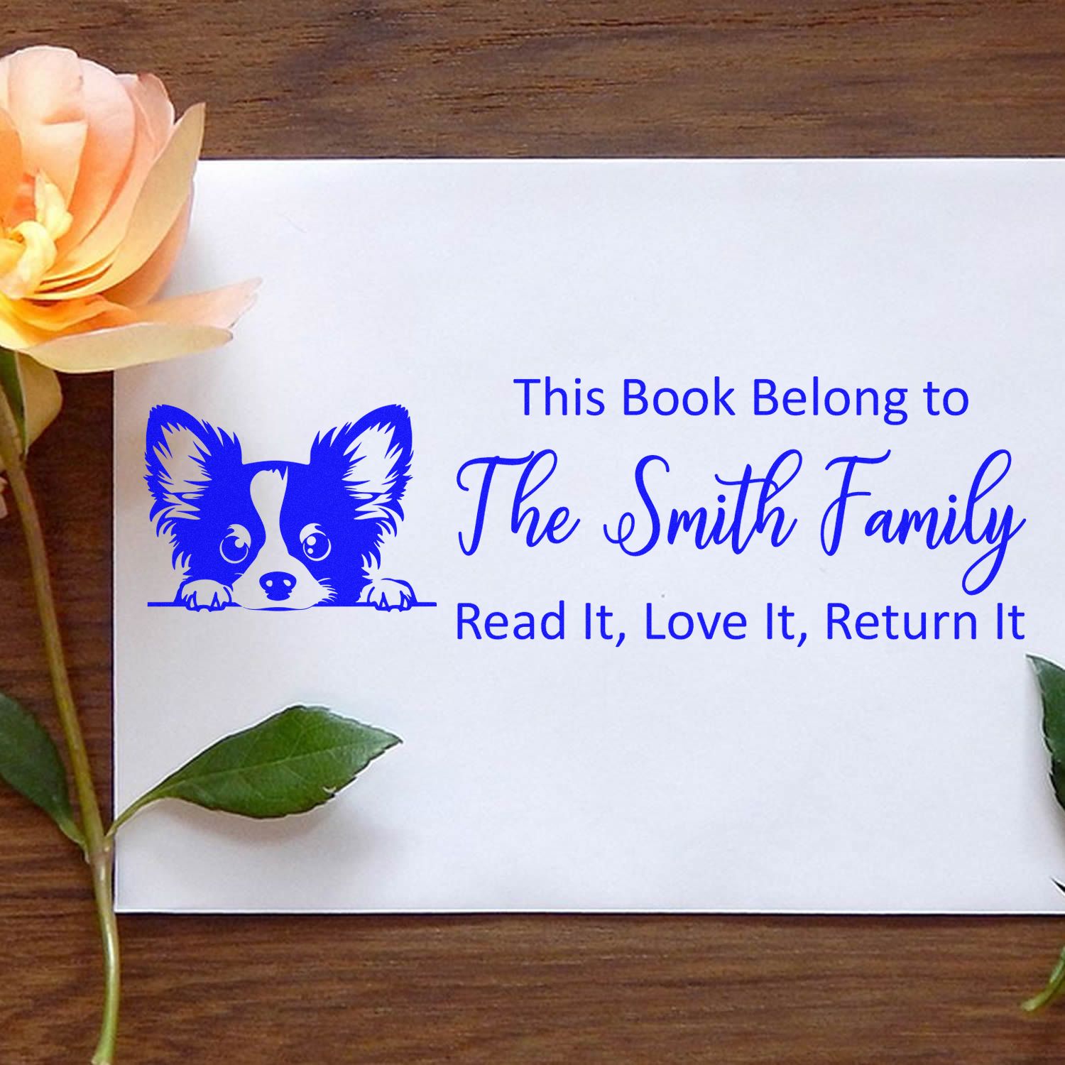 Self-Inking Papillon Personalized Dog With Books Stamper - Engineer Seal Stamps