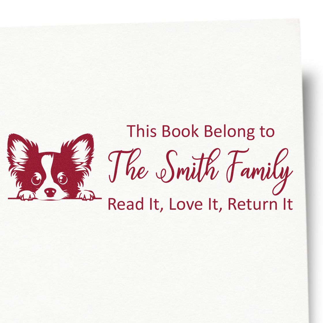 Self-Inking Papillon Personalized Dog With Books Stamper - Engineer Seal Stamps