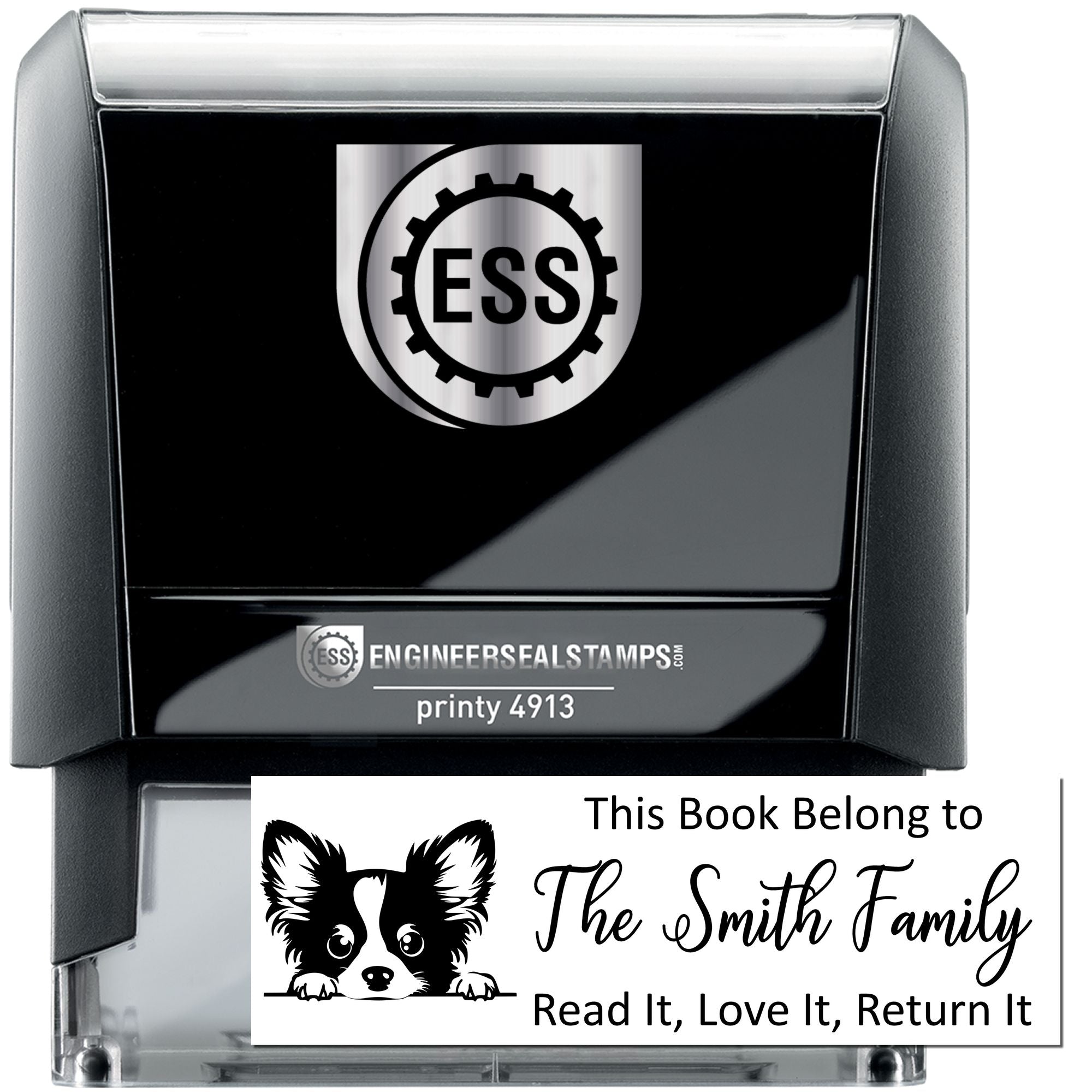 Self-Inking Papillon Personalized Dog With Books Stamper - Engineer Seal Stamps