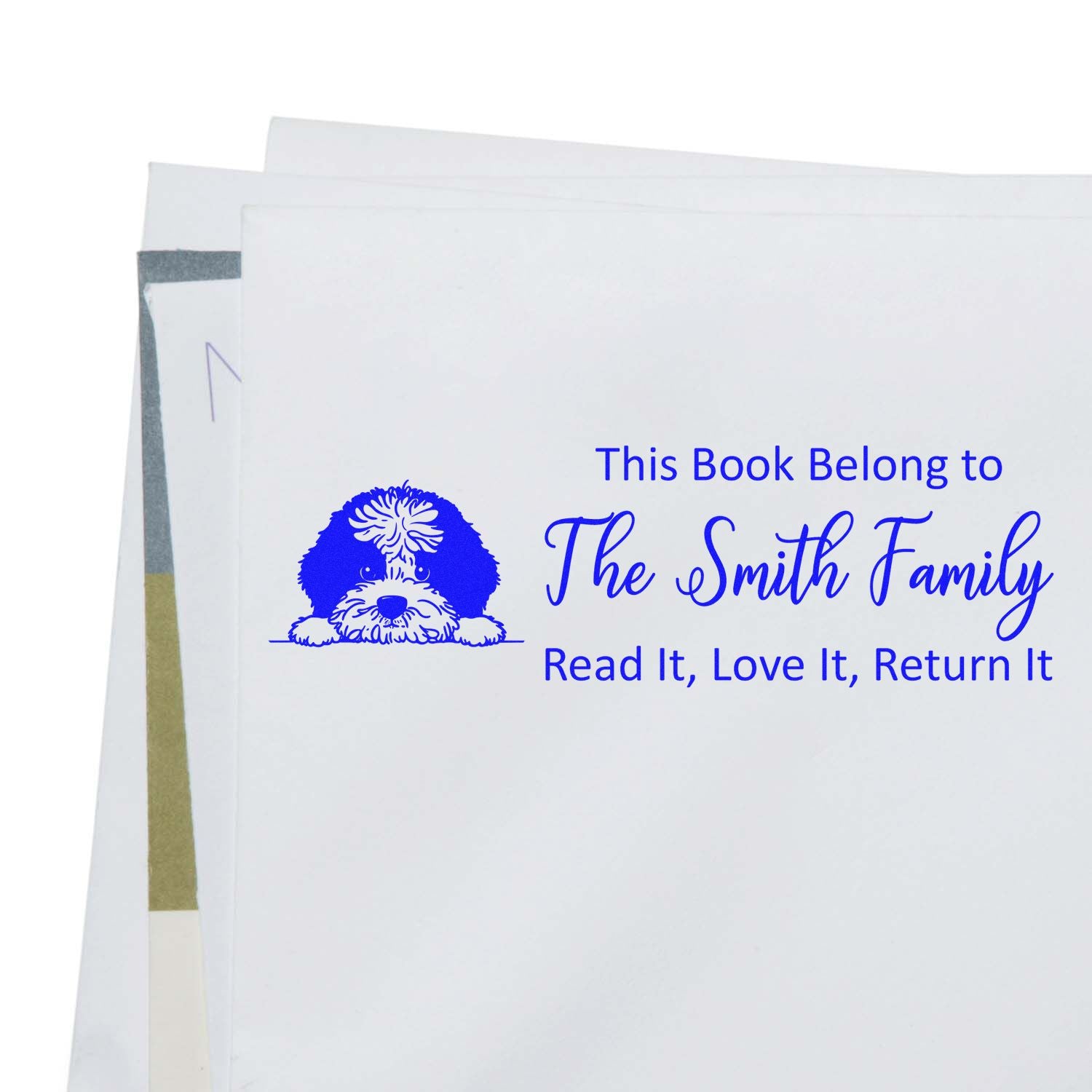 Slim Portuguese Water Dog Customizable Dog Reading Book Stamper - Engineer Seal Stamps