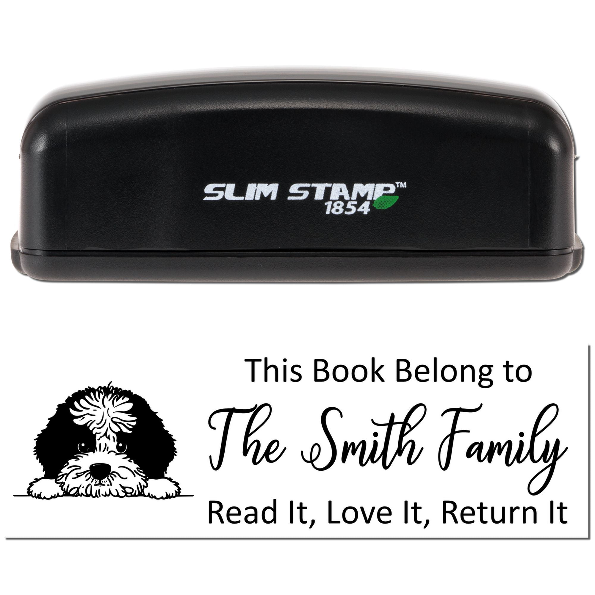 Slim Portuguese Water Dog Customizable Dog Reading Book Stamper - Engineer Seal Stamps