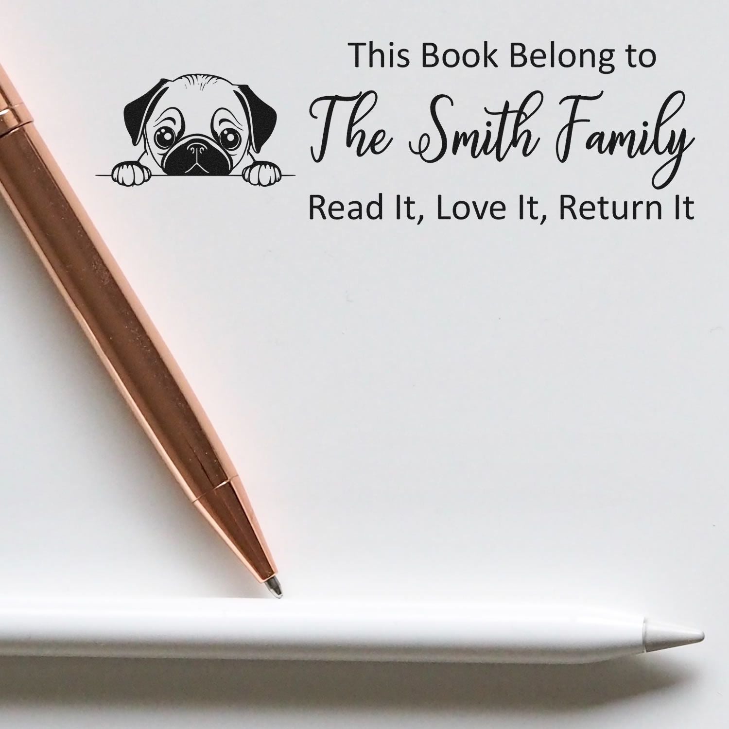 Self-Inking Pug Personalized Reading Dog Ex Libris Stamp - Engineer Seal Stamps