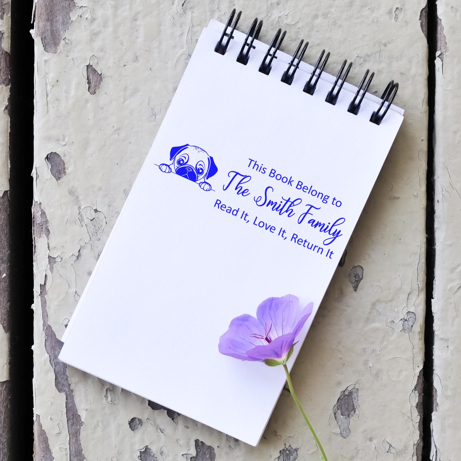 Pre-Inked Pug Personalizable Dog Book Stamp - Engineer Seal Stamps