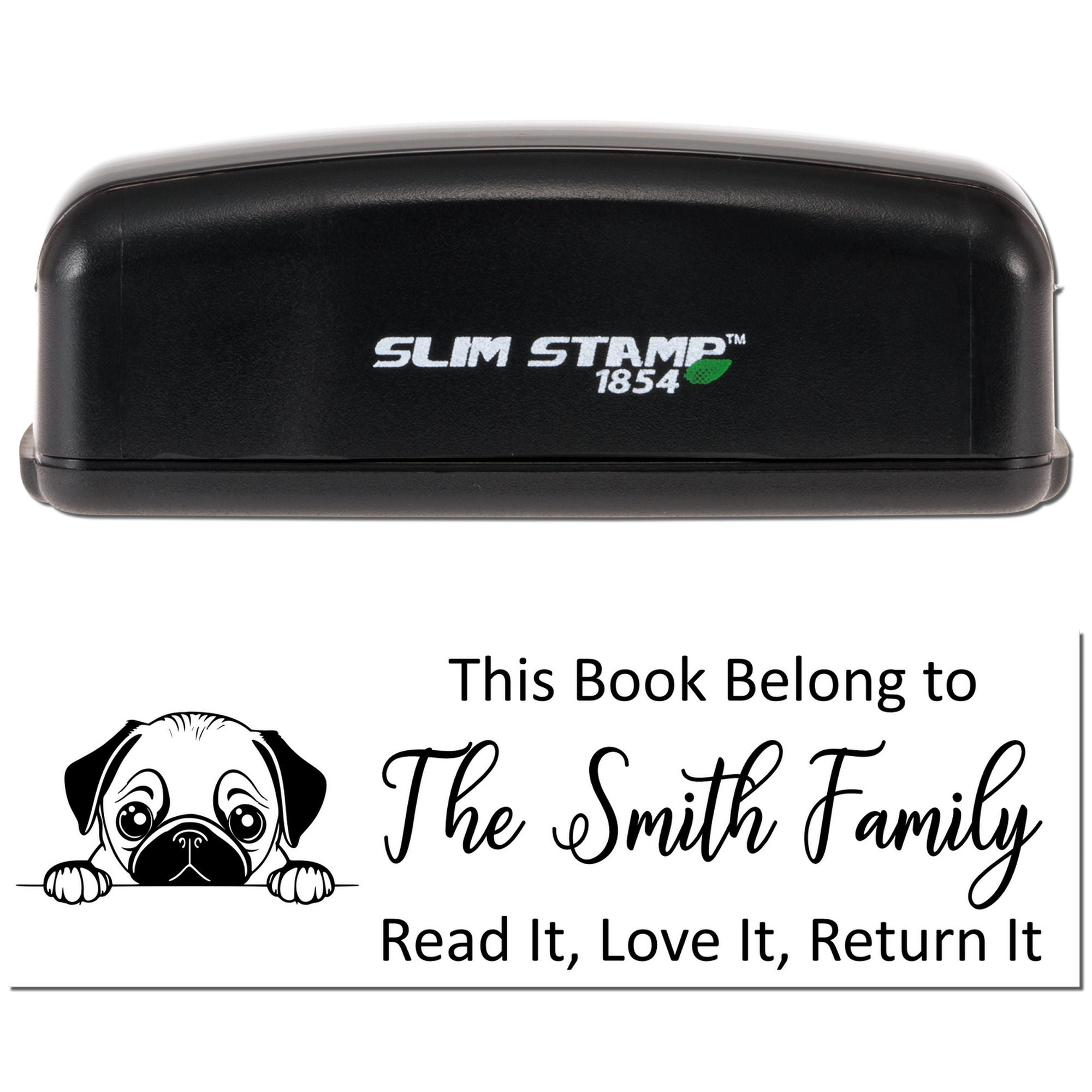 Slim Pug Customizable Bookworm Dog Stamp - Engineer Seal Stamps