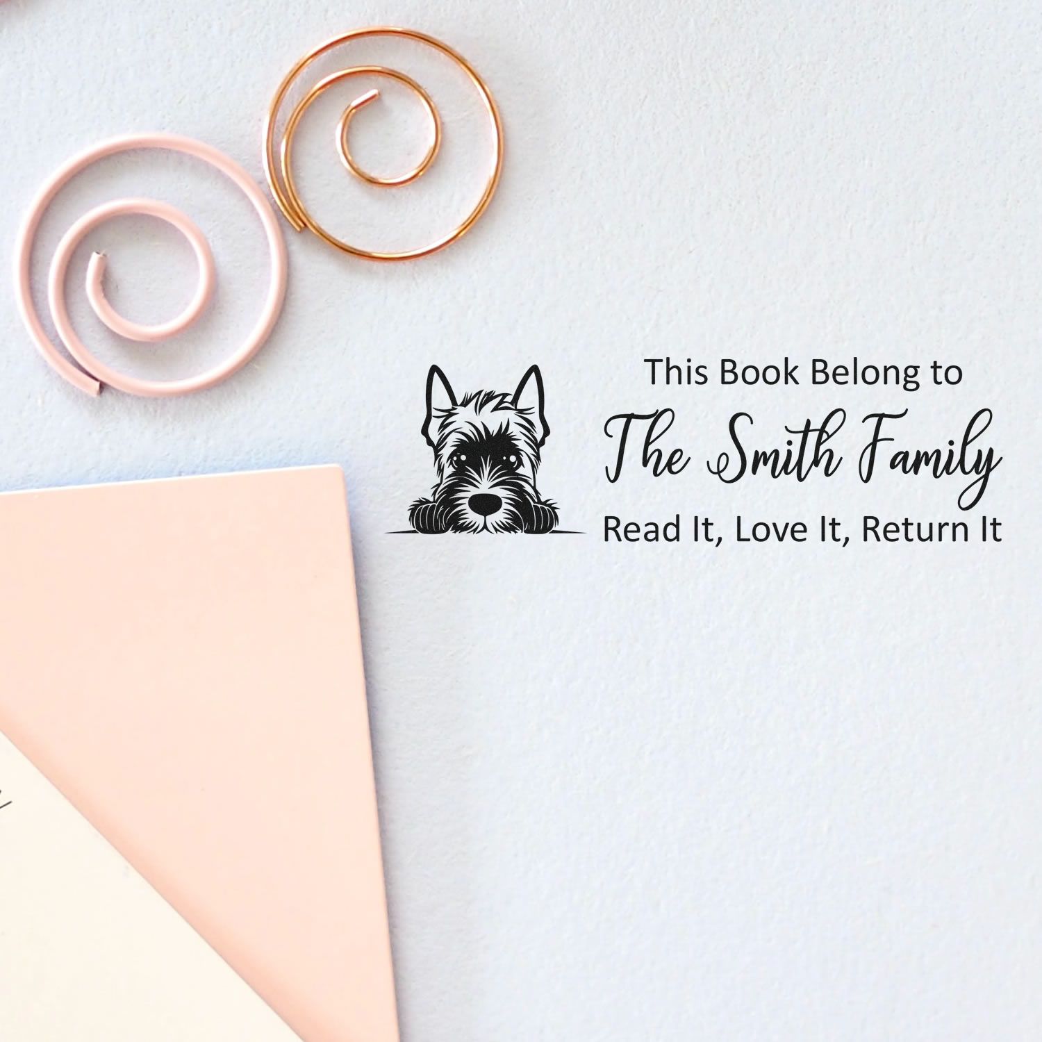 Pre-Inked Scottish Terrier Personalizable Dog Ex Libris Stamper - Engineer Seal Stamps