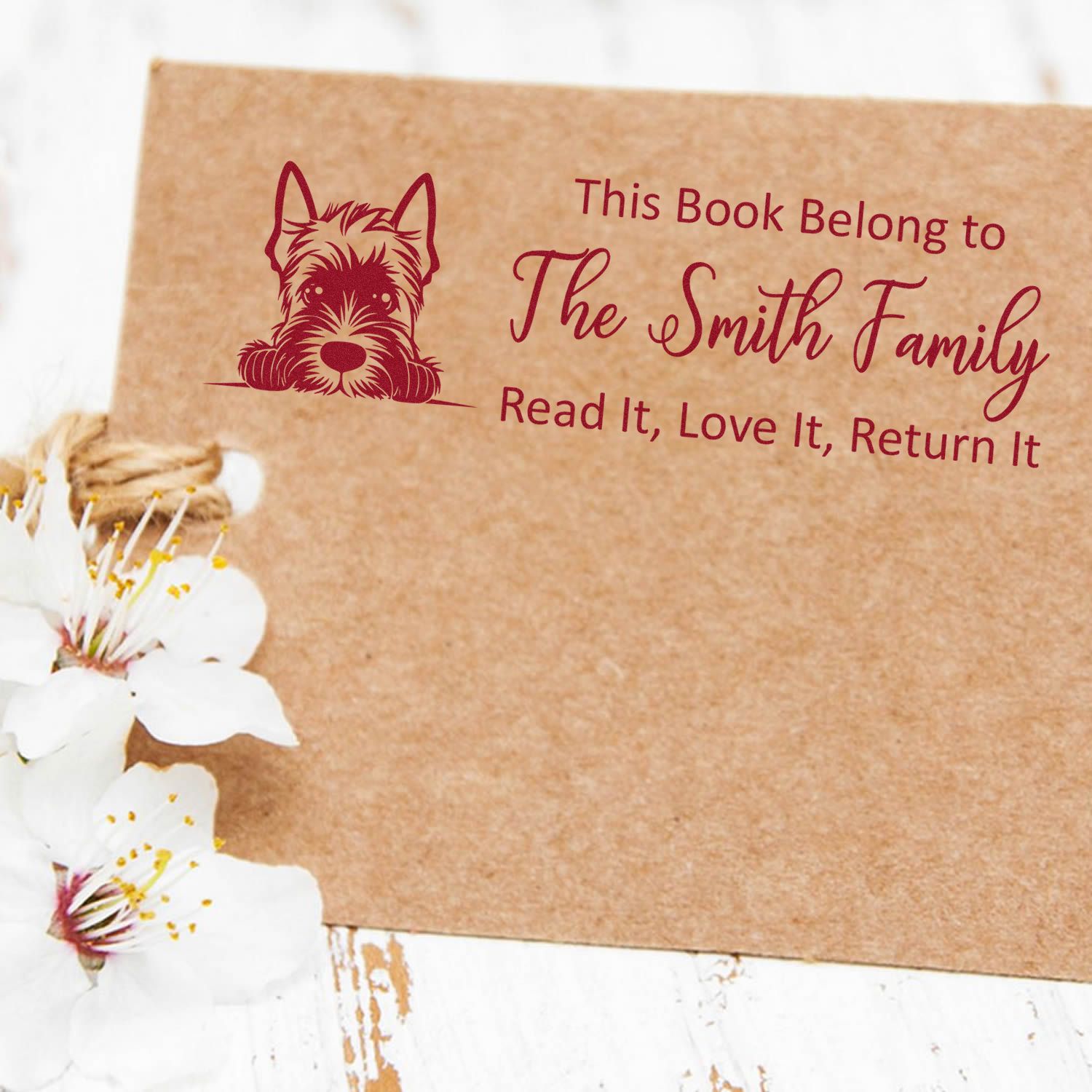 Pre-Inked Scottish Terrier Personalizable Dog Ex Libris Stamper - Engineer Seal Stamps