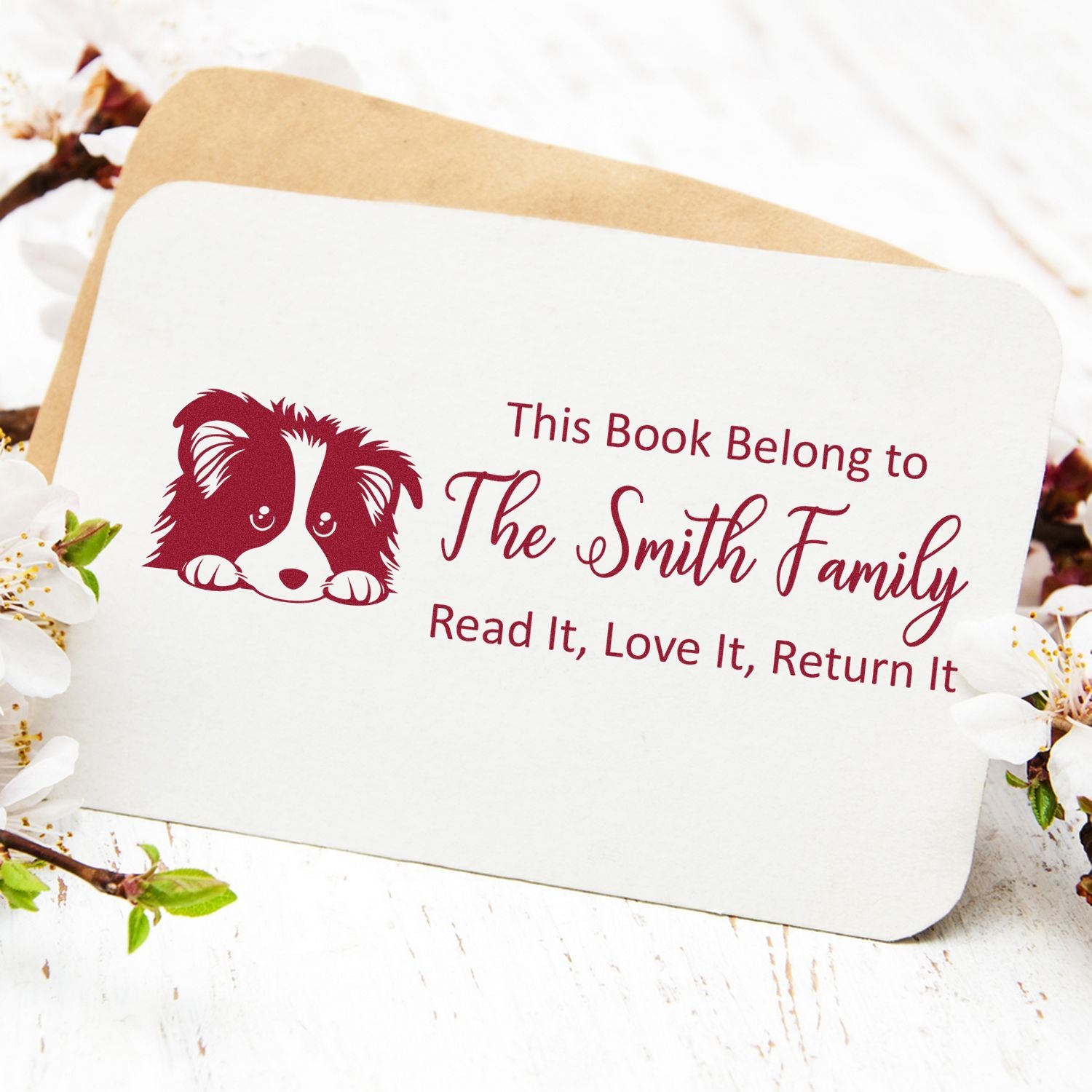 Shetland Sheepdog Customized Dog Personal Library Rubber Stamp