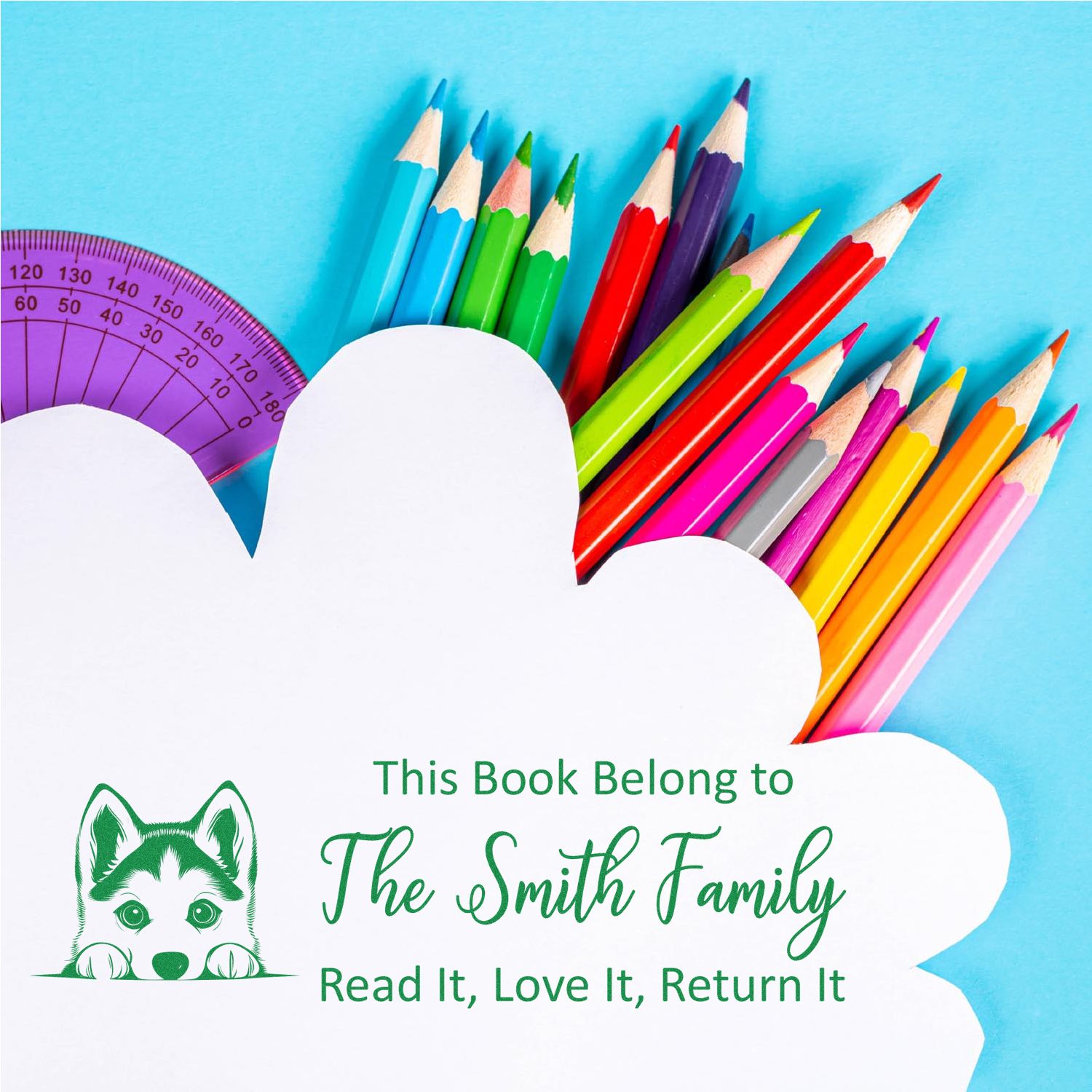 Slim Siberian Husky Customizable Dog Lover Book Stamper - Engineer Seal Stamps