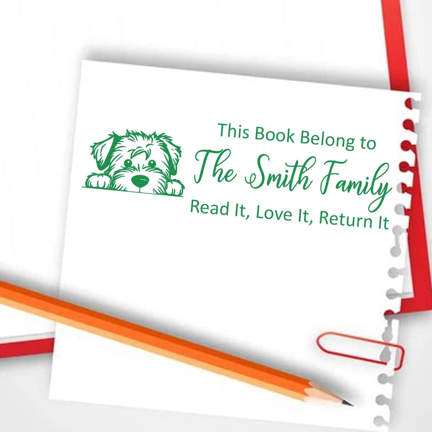 Slim Soft Coated Wheaten Terrier Customizable Reading Dog Ex Libris Stamp - Engineer Seal Stamps