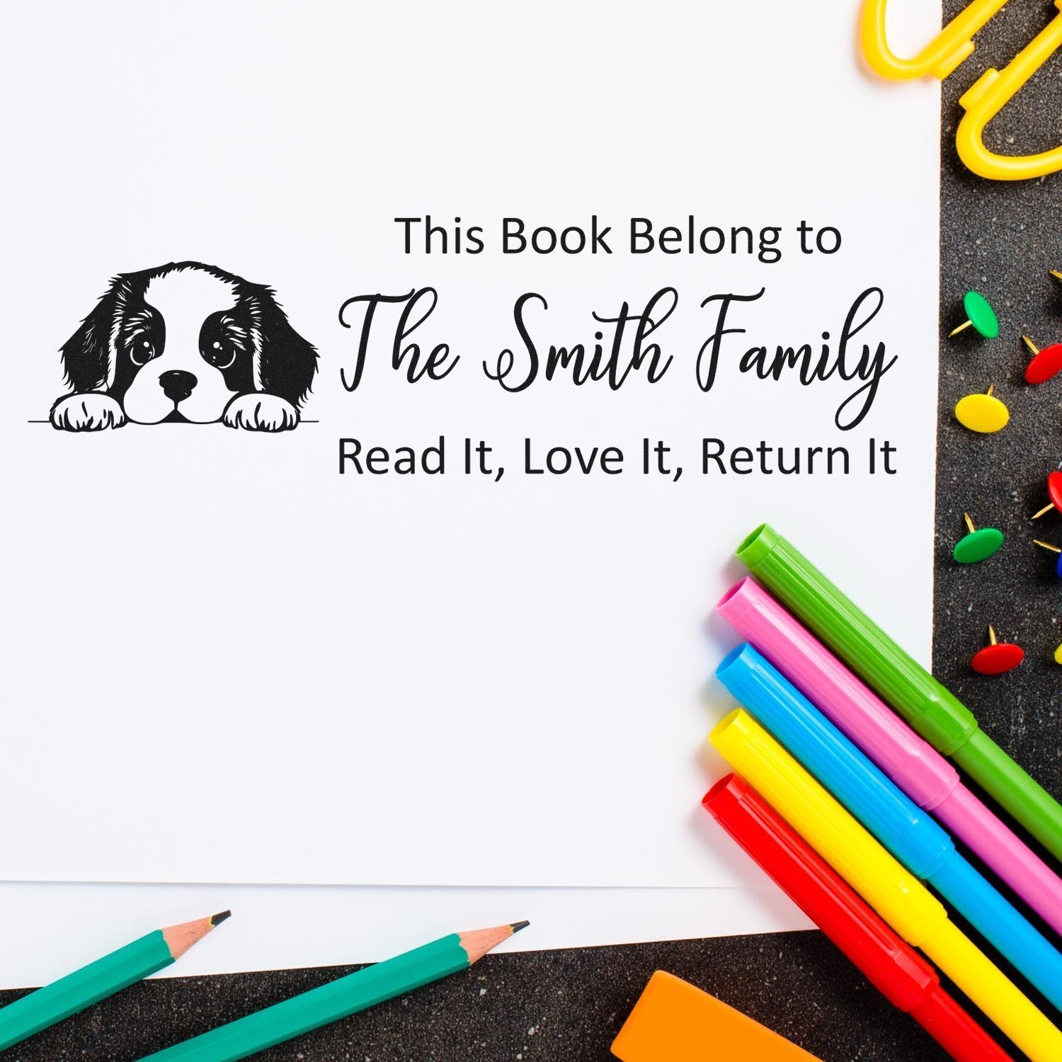 Slim St Bernard Customizable Puppy Book Stamper - Engineer Seal Stamps