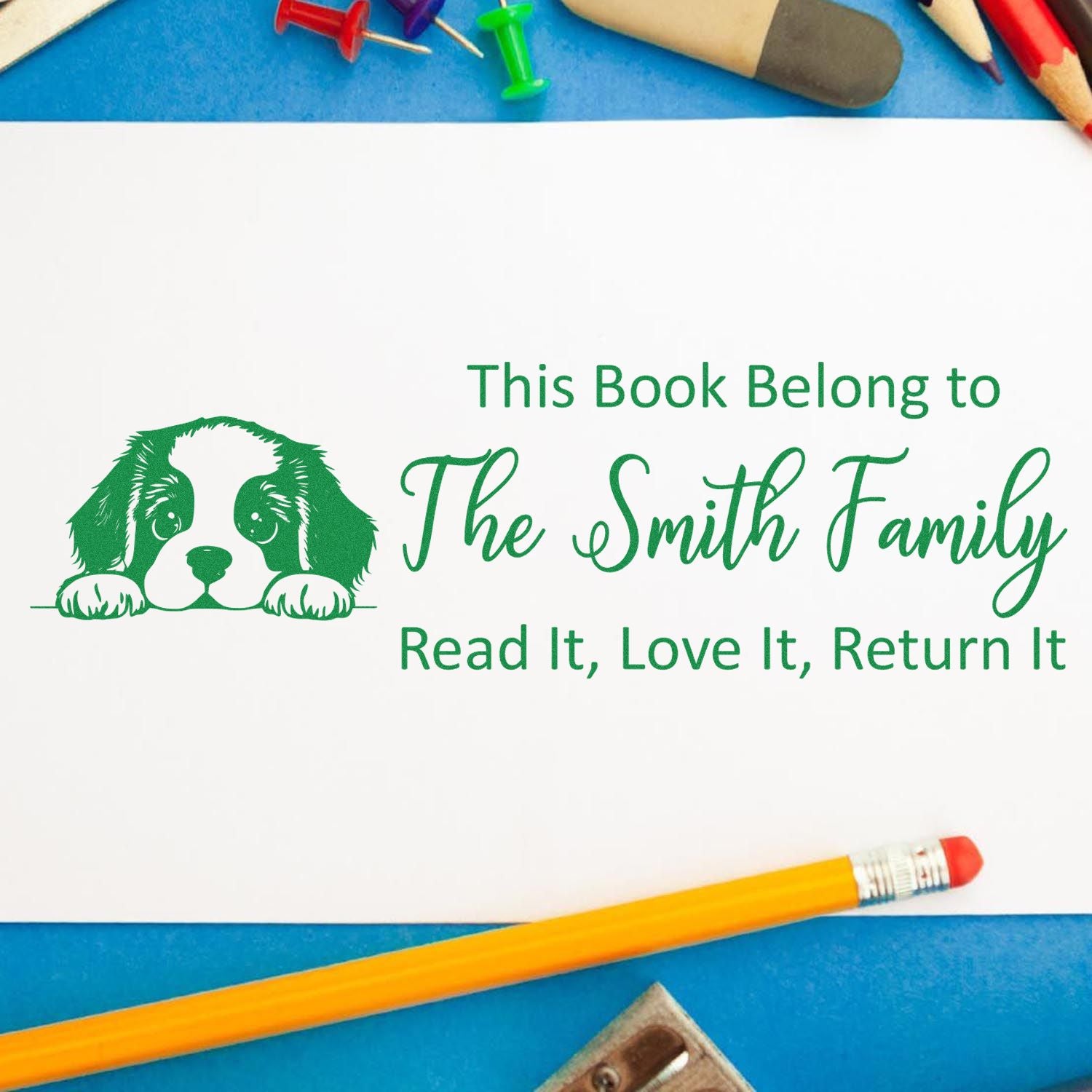 Slim St Bernard Customizable Puppy Book Stamper - Engineer Seal Stamps