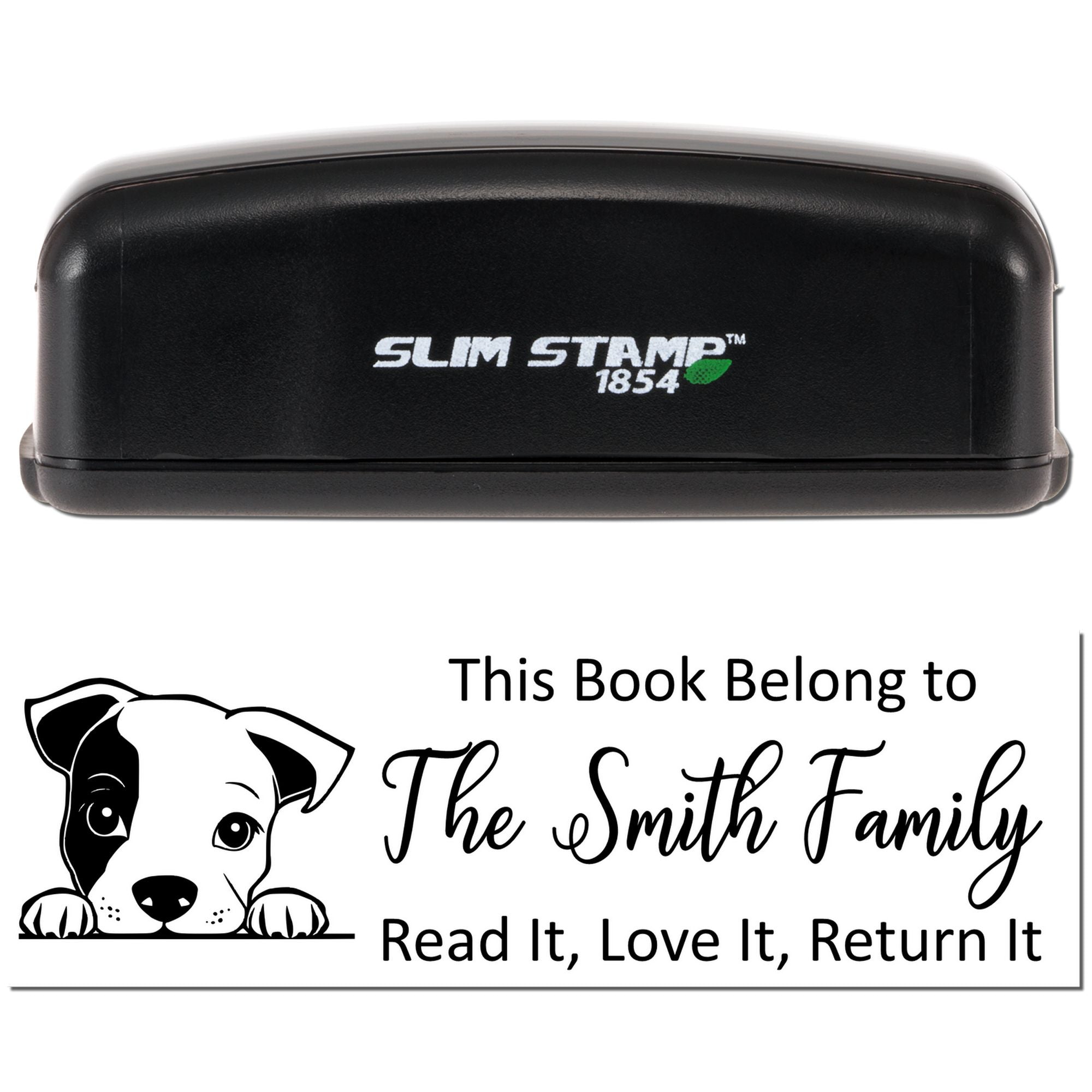 Slim Staffordshire Bull Terrier Customizable Reading Dog Ex Libris Stamper - Engineer Seal Stamps