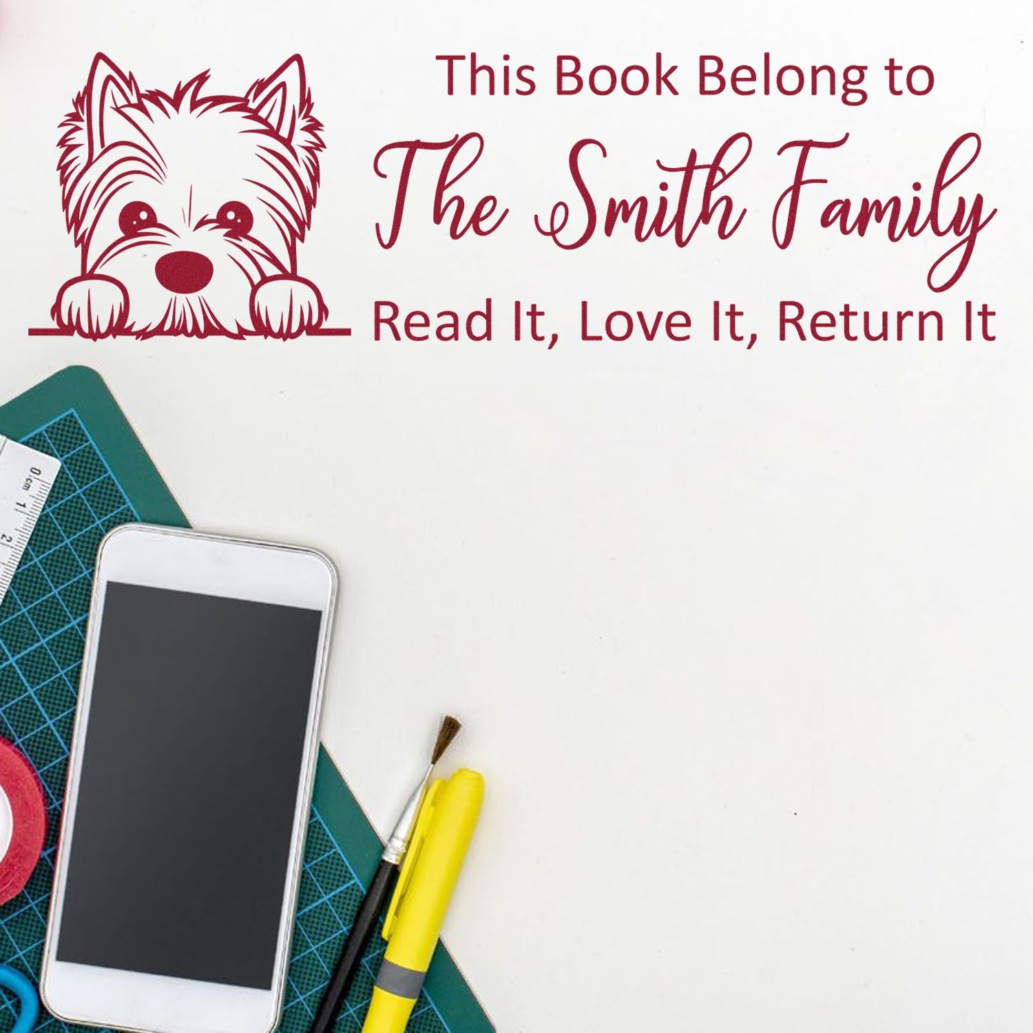 Self-Inking West Highland White Terrier Personalized Puppy Bookplate Stamp - Engineer Seal Stamps