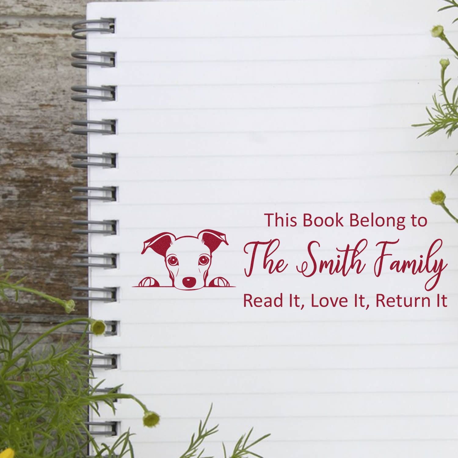 Self-Inking Whippet Personalized Puppy Bookplate Stamper - Engineer Seal Stamps