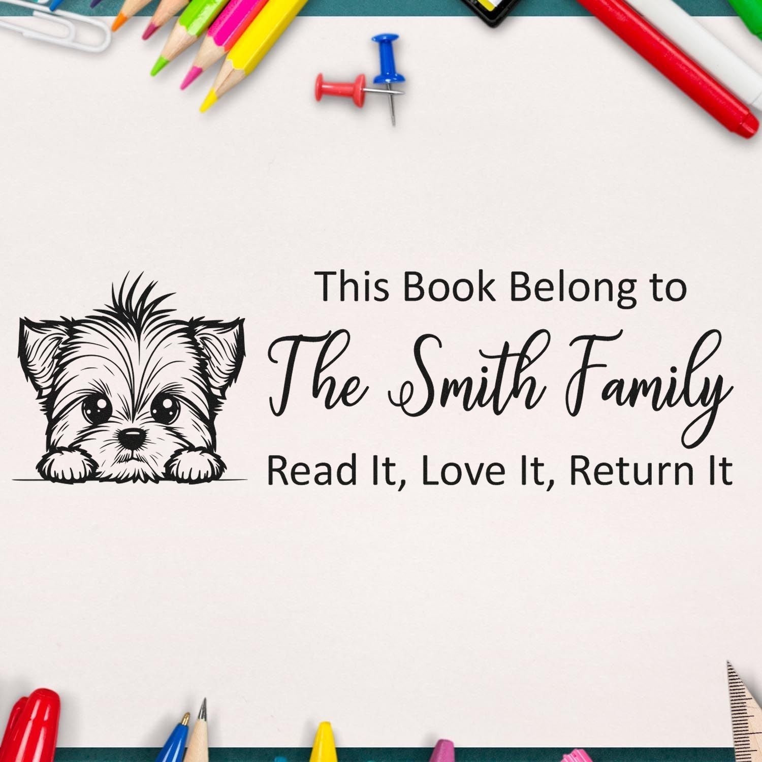 Yorkshire Terrier Customized Dog Reading Book Rubber Stamp - Engineer Seal Stamps