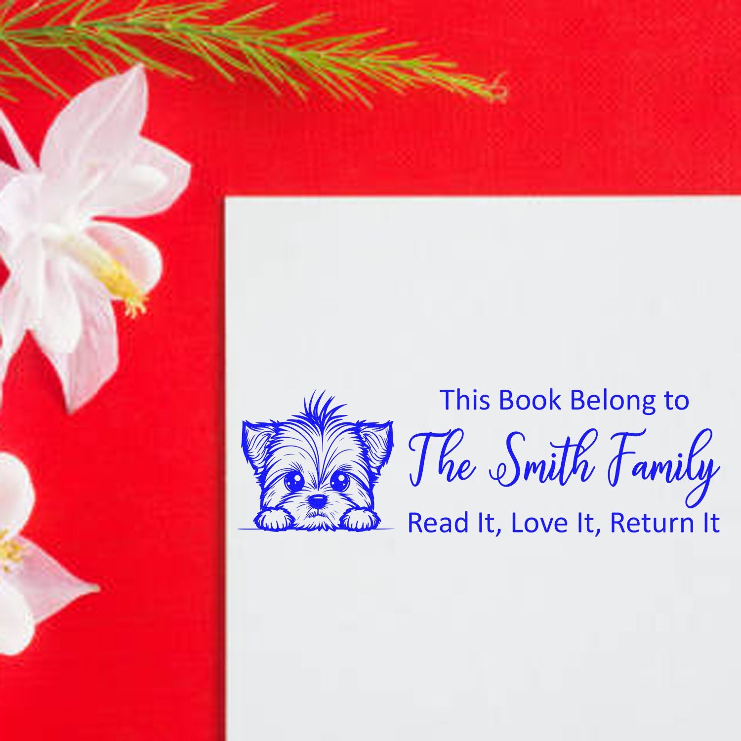 Self-Inking Yorkshire Terrier Personalized Ex Libris Puppy Stamper - Engineer Seal Stamps