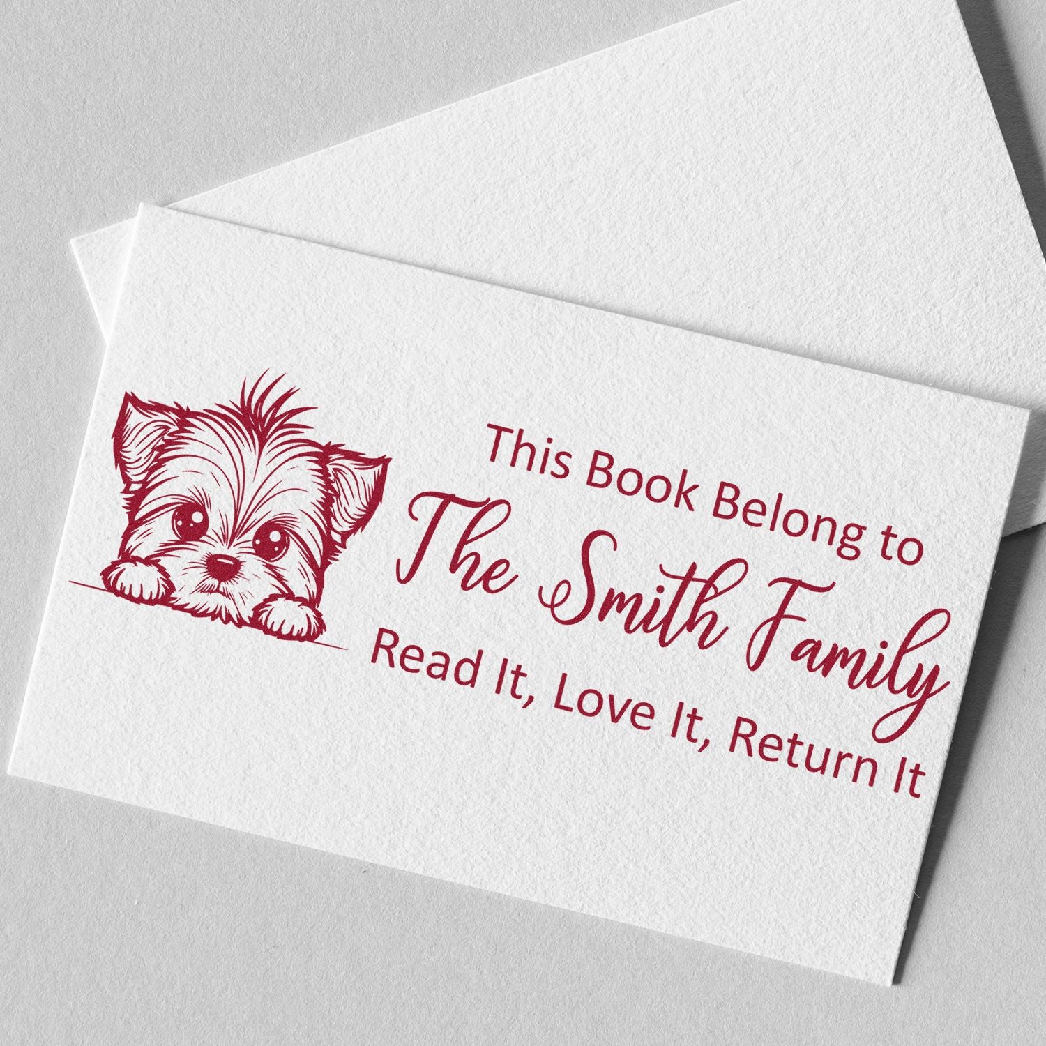 Slim Yorkshire Terrier Customizable Dog-Themed Ex Libris Stamper - Engineer Seal Stamps