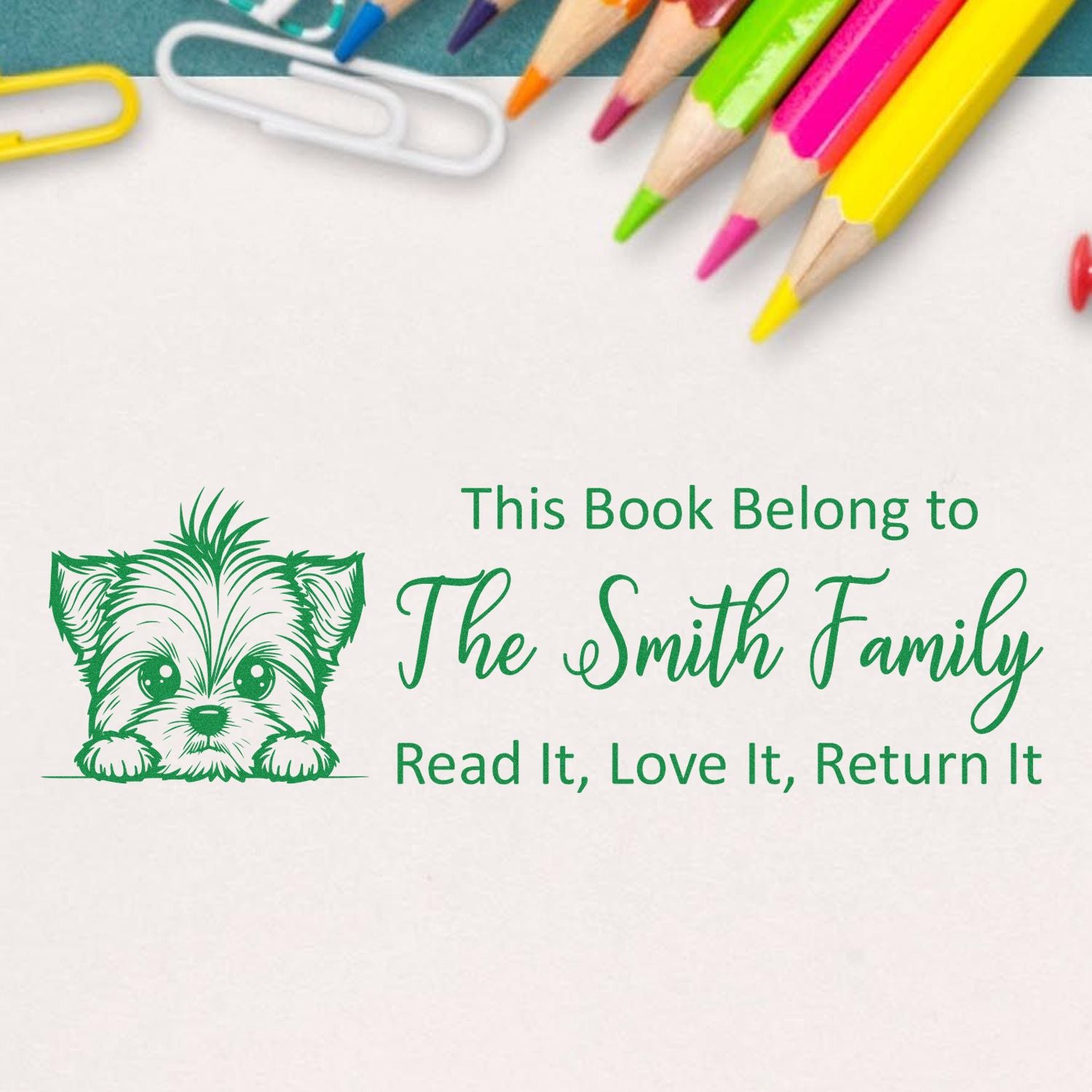 Yorkshire Terrier Customized Dog Reading Book Rubber Stamp - Engineer Seal Stamps