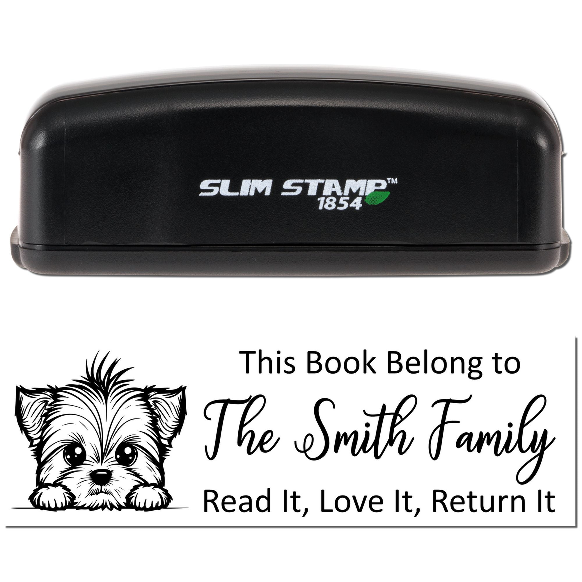 Slim Yorkshire Terrier Customizable Dog-Themed Ex Libris Stamper - Engineer Seal Stamps