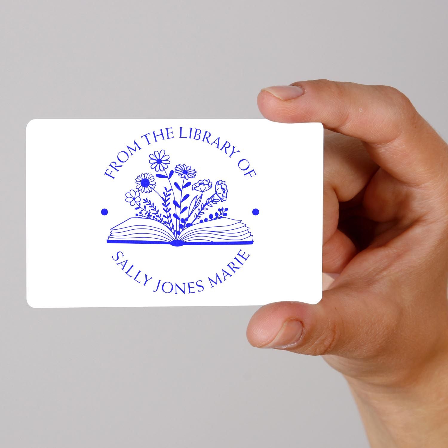 Pre-Inked Open Book with Wild Flowers Personalized Name Inscription Stamp - Engineer Seal Stamps