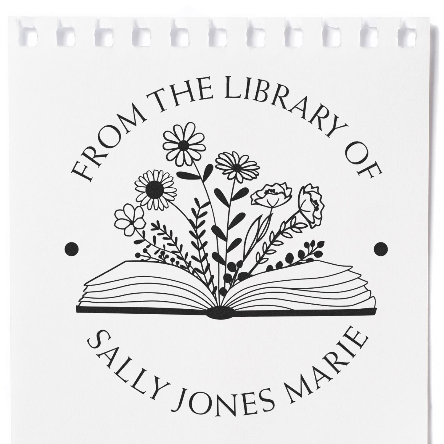 Self-Inking Open Book with Wild Flowers Custom Made Book Belongs to Stamp - Engineer Seal Stamps