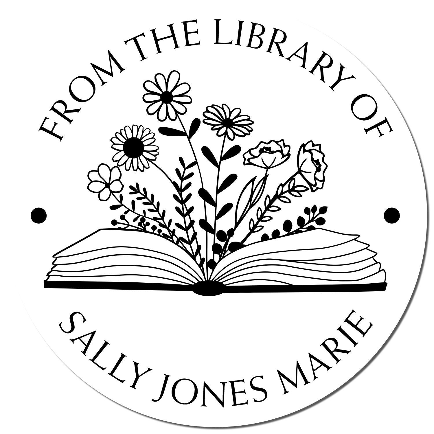 Pre-Inked Open Book with Wild Flowers Personalized Name Inscription Stamp - Engineer Seal Stamps