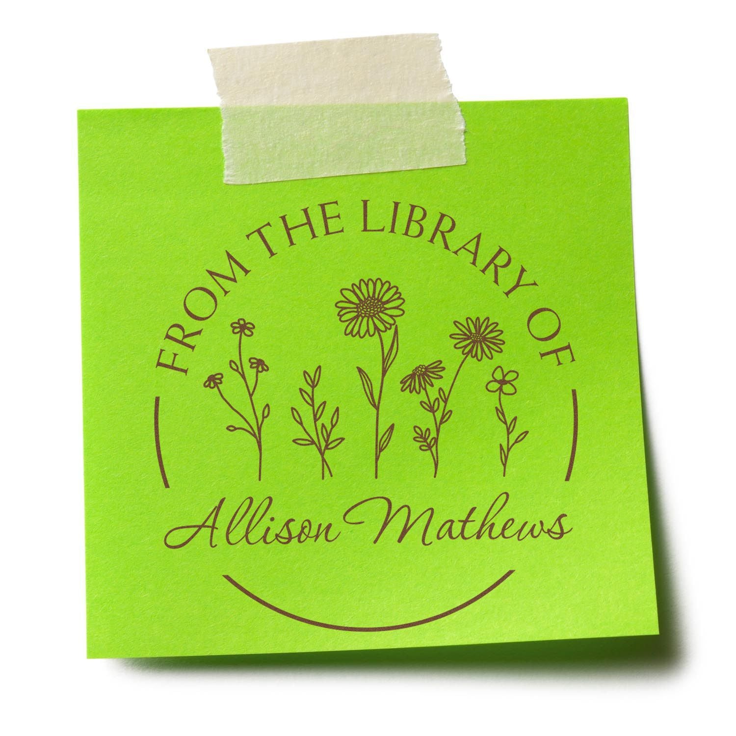 Pre-Inked Flowers all in a Line Personalized Personal Library Stamp - Engineer Seal Stamps