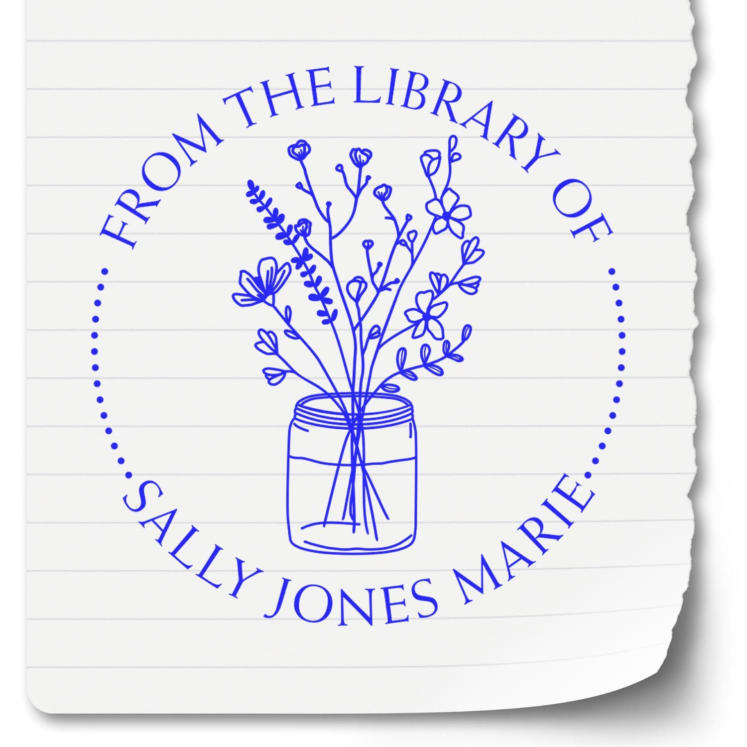 Wood Handle Flowers in a Wide Glass Jar Custom From The Library Of Stamp - Engineer Seal Stamps