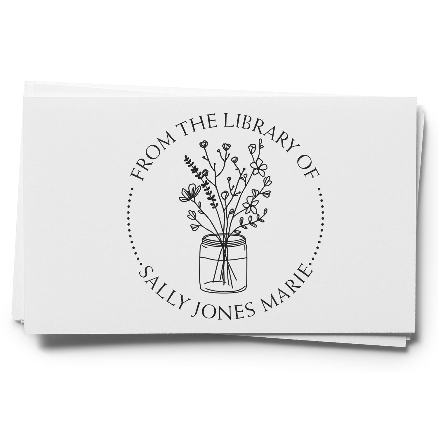 Pre-Inked Flowers in a Wide Glass Jar Personalized Private Library Stamp - Engineer Seal Stamps