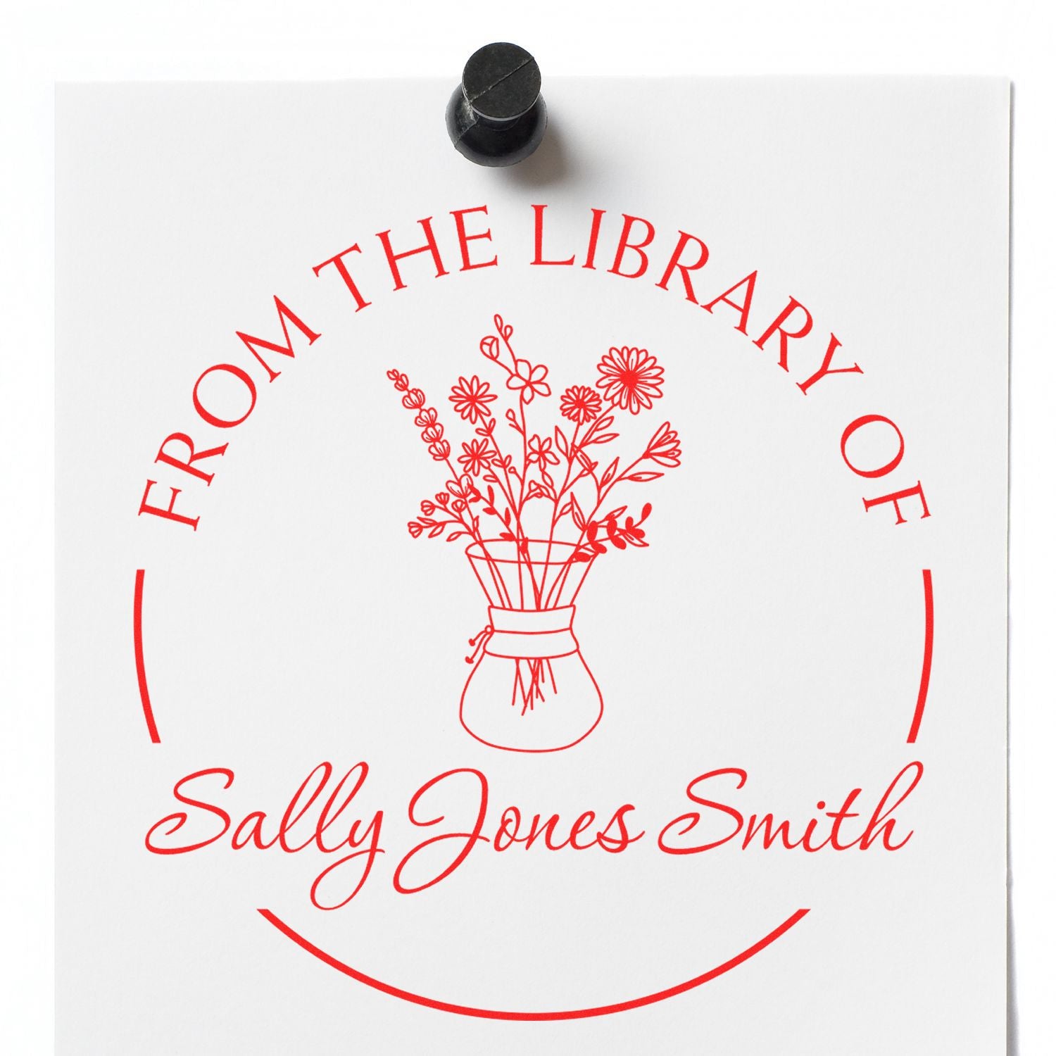 Self-Inking Flowers in Glass Vase Custom Made Book Ownership Stamp - Engineer Seal Stamps