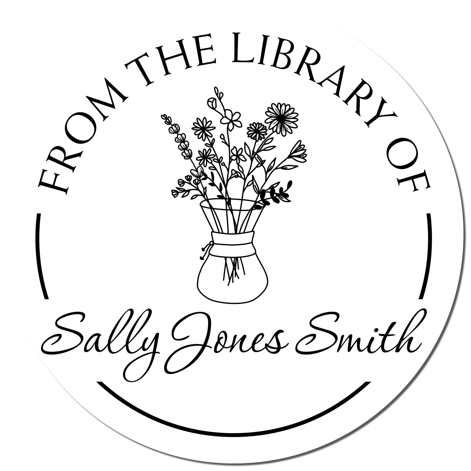 Self-Inking Flowers in Glass Vase Custom Made Book Ownership Stamp - Engineer Seal Stamps