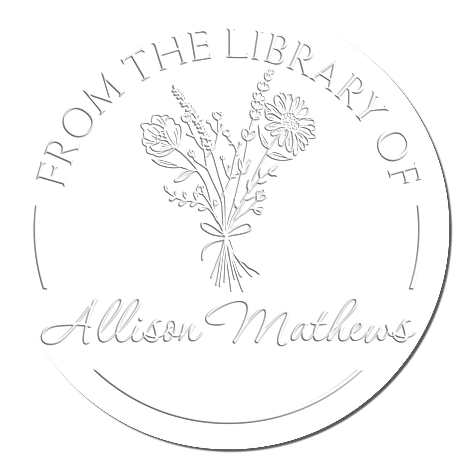 Desk Floral Bouquet with Scripted Name Custom Made Library Embossed Stamp - Engineer Seal Stamps