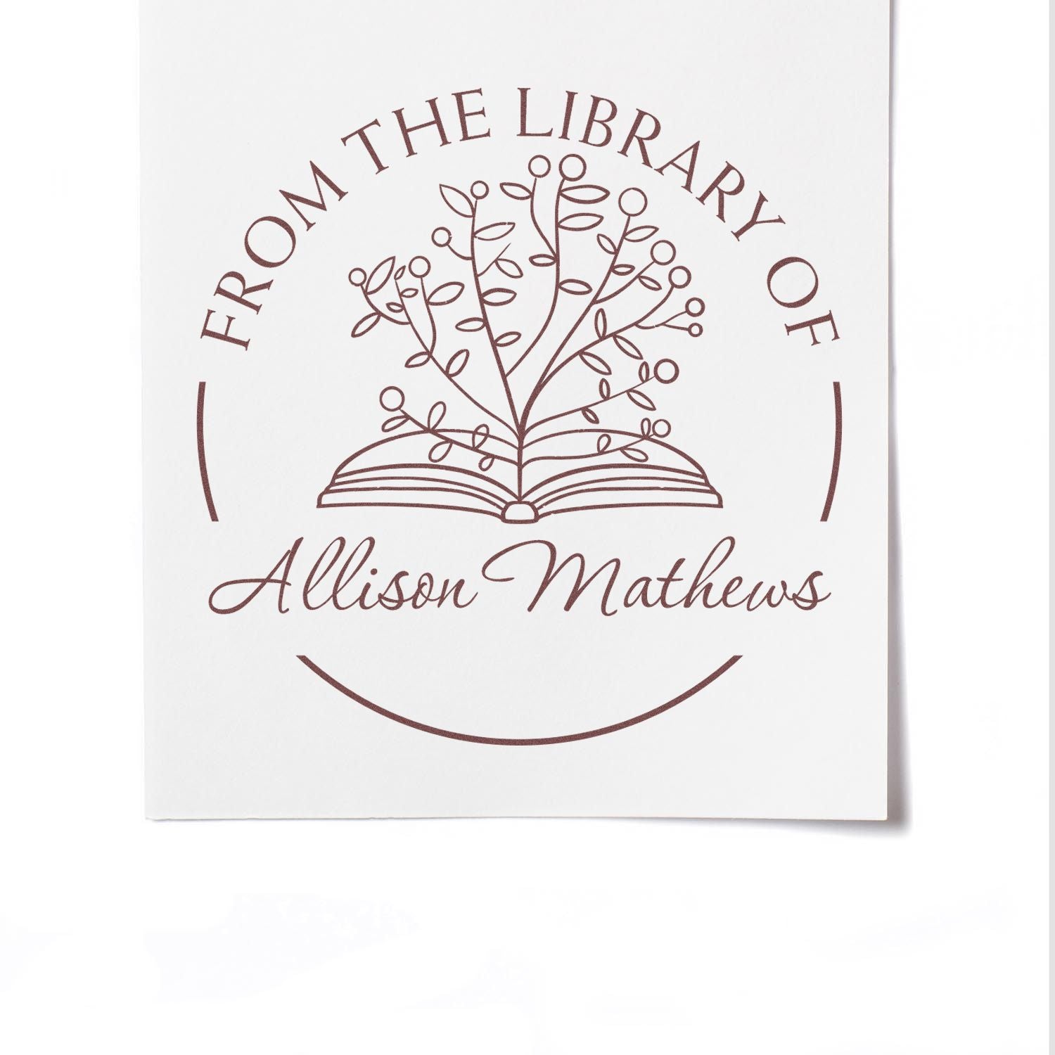 Self-Inking Open Book Flowers with Scripted Name Custom Made Book Ownership Label Stamp - Engineer Seal Stamps