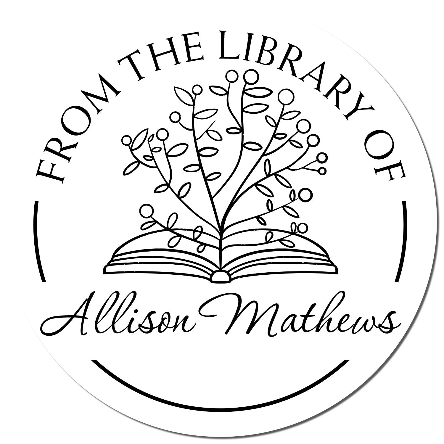 PSI Pre-Inked Open Book Flowers with Scripted Name Personalized Book Stamp - Engineer Seal Stamps