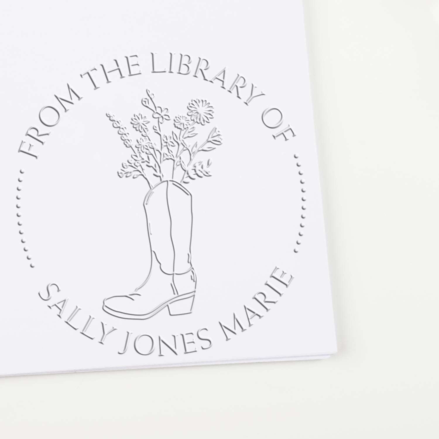 Soft Cowboy Boot with Flowers Custom Reader Embossed Stamp
