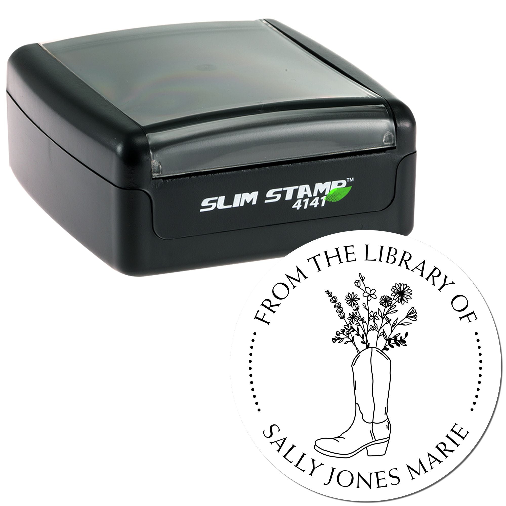 Pre-Inked Cowboy Boot with Flowers Personalized Read It Love It Stamper - Engineer Seal Stamps