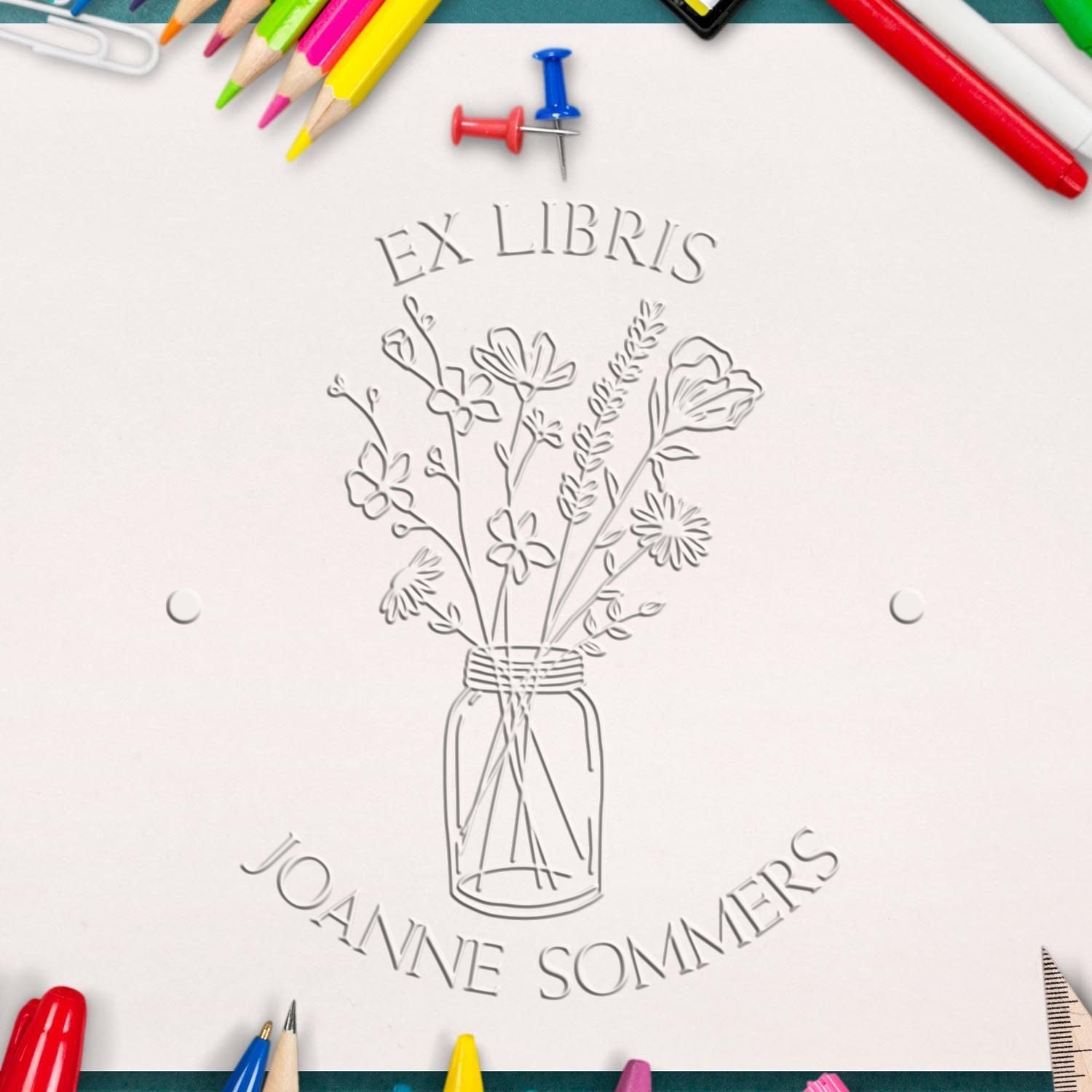 Desk Flowers in Glass Jar Custom Made Library Embossing Stamp - Engineer Seal Stamps