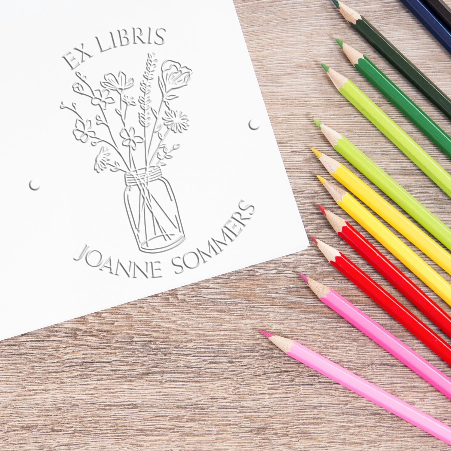 Desk Flowers in Glass Jar Custom Made Library Embossing Stamp - Engineer Seal Stamps