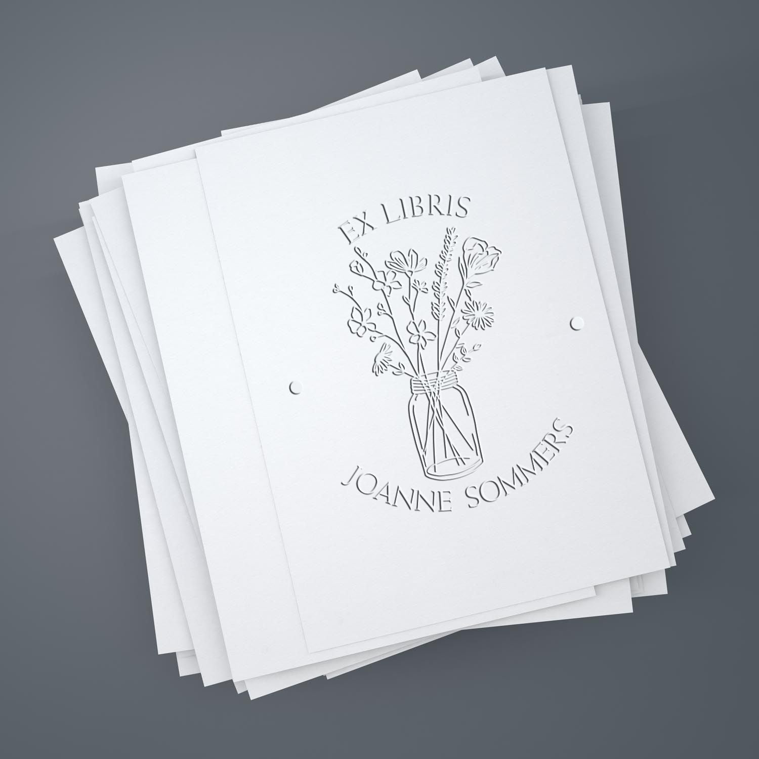 Soft Flowers in Glass Jar Custom Reader Embosser - Engineer Seal Stamps