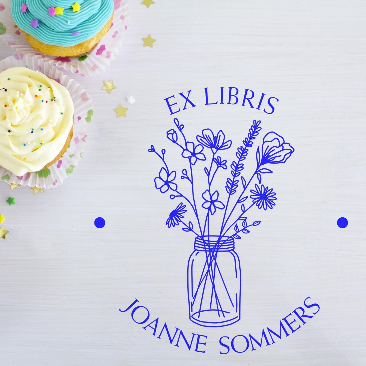 Pre-Inked Flowers in Glass Jar Personalized Read It Love It Return It Stamp - Engineer Seal Stamps