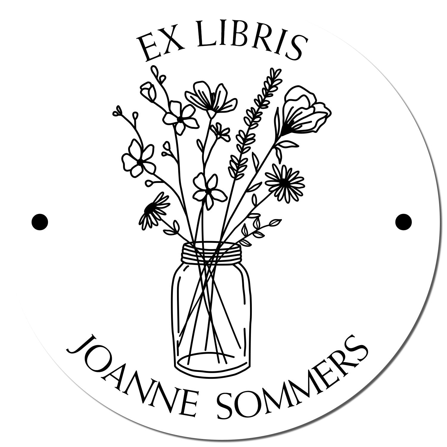 Wood Handle Flowers in Glass Jar Custom Library Name Stamp - Engineer Seal Stamps