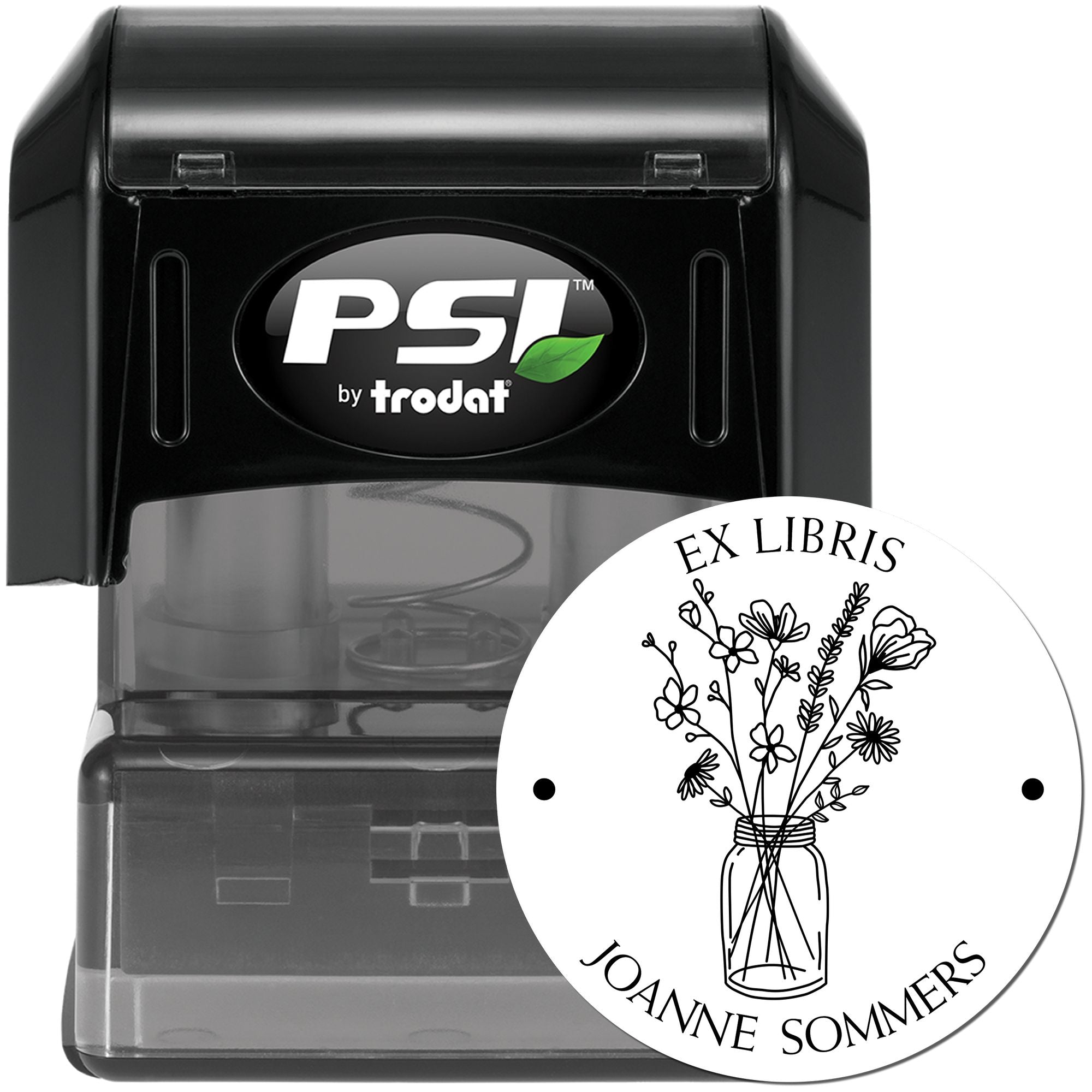 PSI Pre-Inked Flowers in Glass Jar Personalized Book Belongs to Stamp - Engineer Seal Stamps