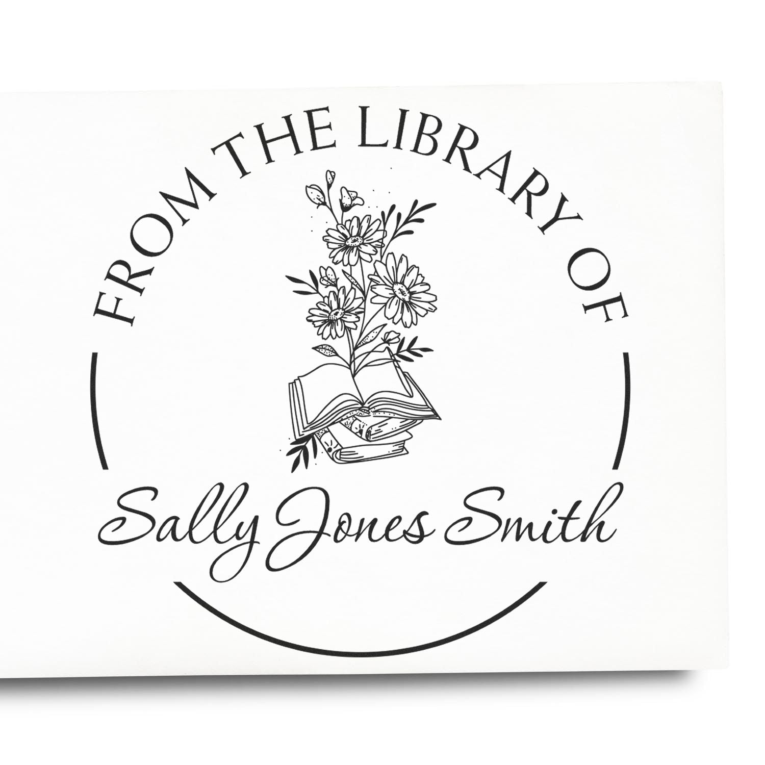 Wood Handle Stack of Books with Flowers Custom Library Of Stamp - Engineer Seal Stamps