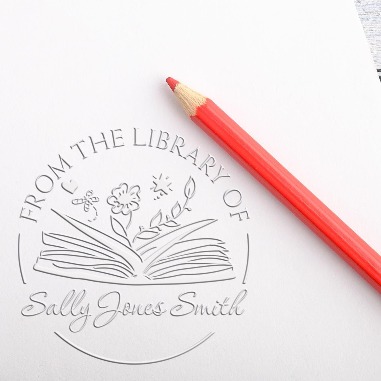 Hybrid Open Book with Flowers, Hearts, Stars Custom Made Book Name Embossing Seal - Engineer Seal Stamps