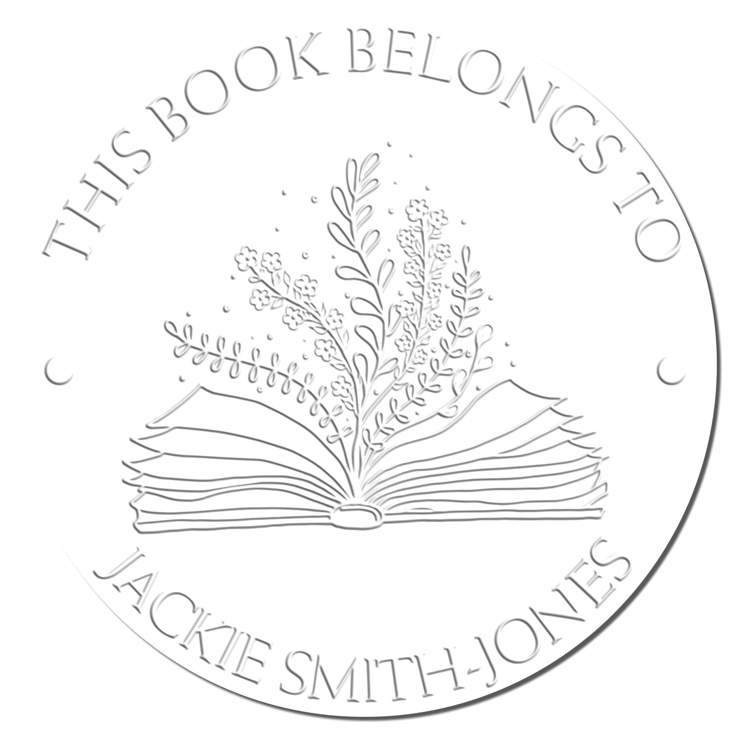 Soft Open Book with Flowers and Fluttering Pages Custom This Book Belongs To Embossed Stamp - Engineer Seal Stamps