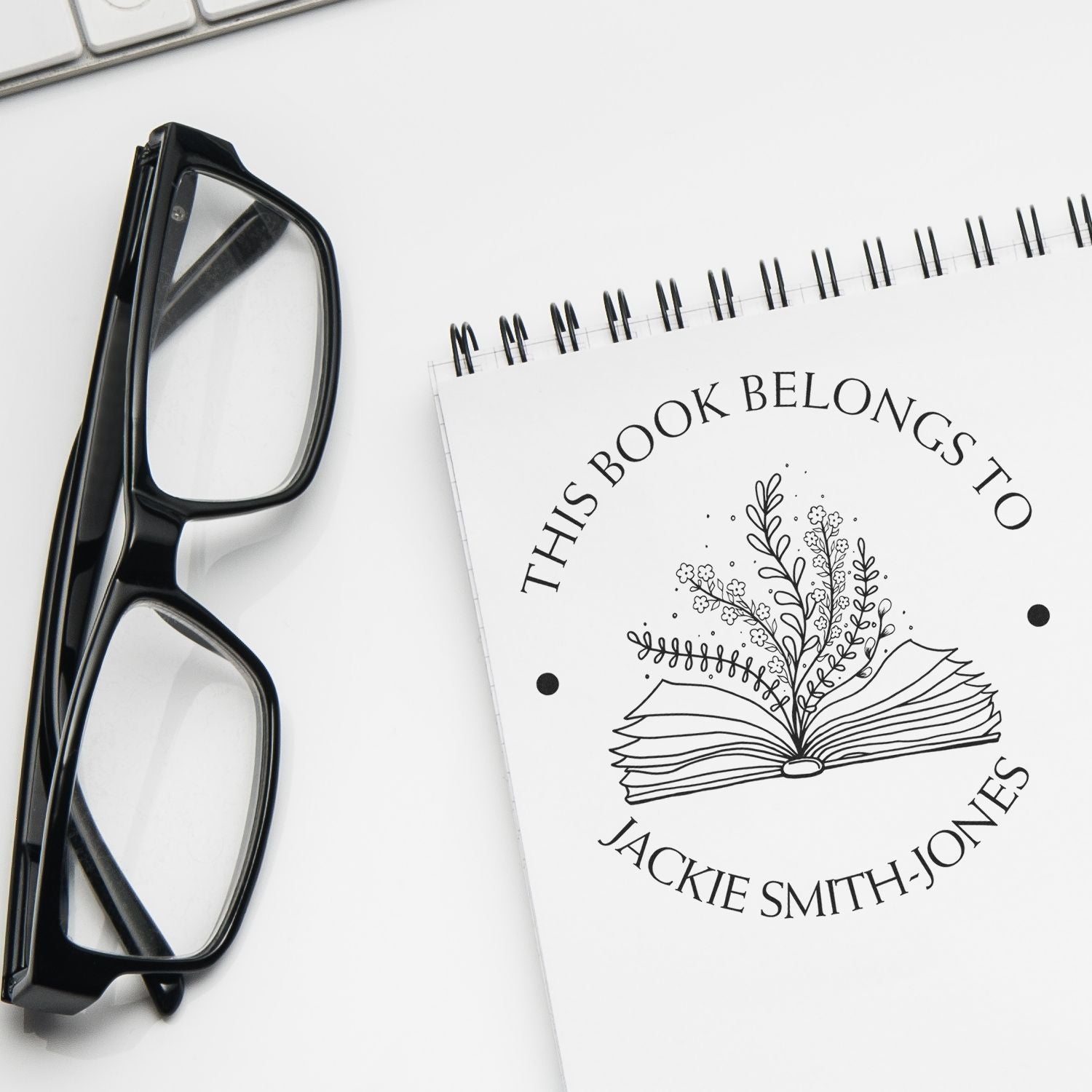 Self-Inking Open Book with Flowers and Fluttering Pages Custom Made Bookworm Stamper - Engineer Seal Stamps